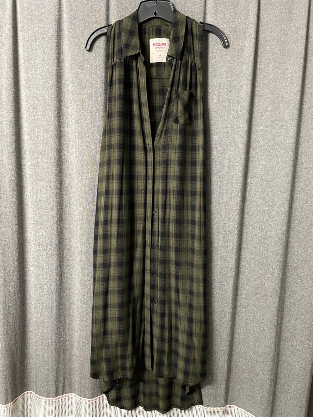 Mossimo Supply Co. Olive Plaid High-Low Maxi Duster